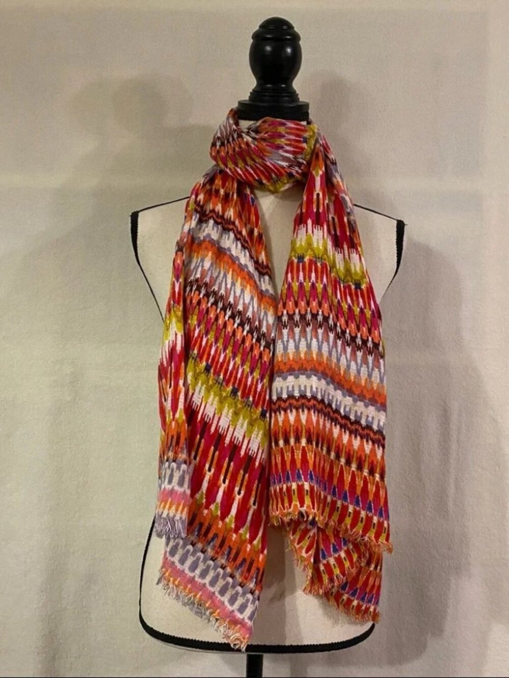 NWT Loft rayon linen blend woven oblong chevron stripes block print scarf